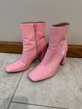 Steve Madden Pink Patent Block Heel Booties